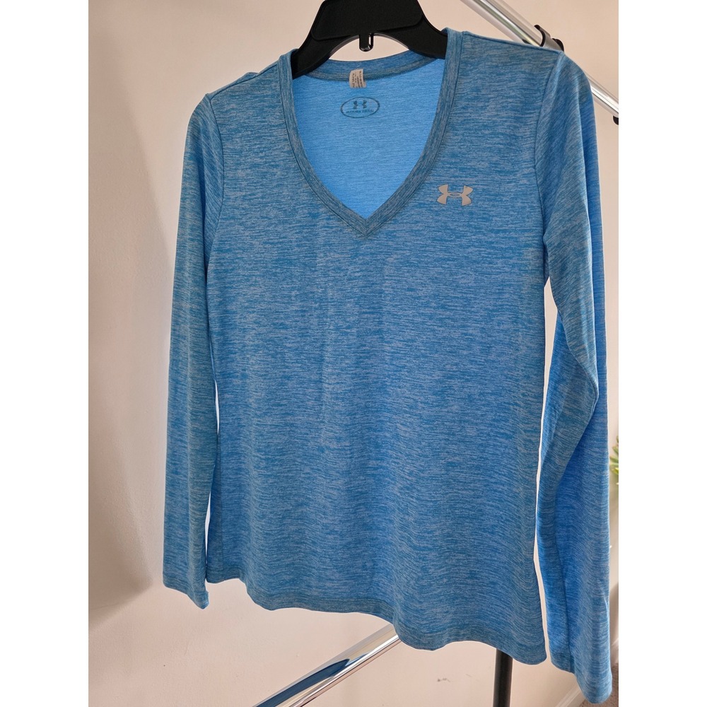 Under Armour Womens szS Blue‎ Space Dye V-Neck Long Sleeve Training Shirt Spring